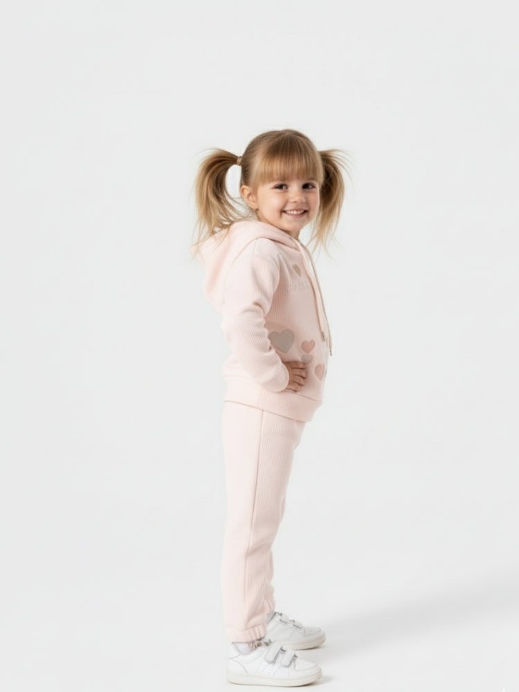 Cloud Fashion طقم بيجامة بناتي شتوي بطبعة قلوب – سويت شيرت وبنطلون أطفال قطن مخملي - Image 2